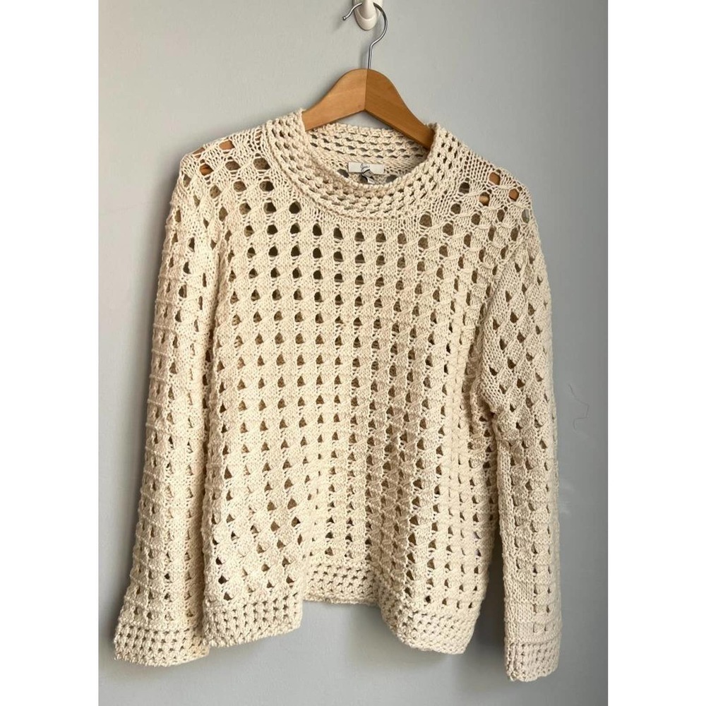 JOIE Cream open knit crochet sweater pullover cotton alpaca